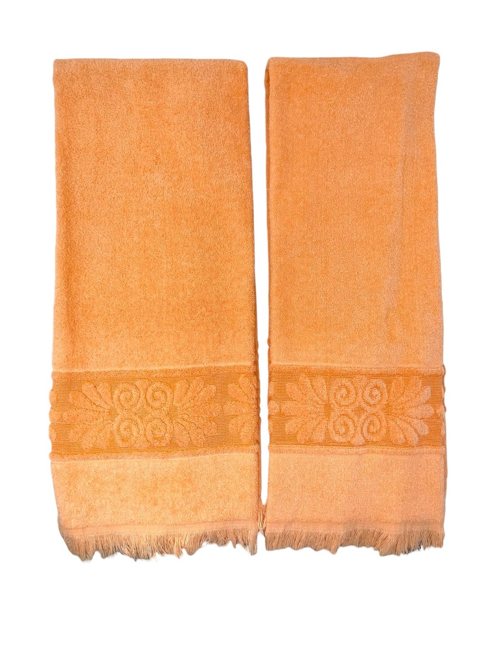 Vintage Monticello Santa Cruz Bath Towel Set Fringed Coral Orange Peach 60s 70s
